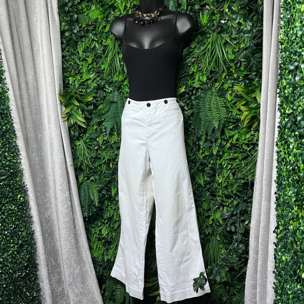Ralph Lauren‎ Jeans Company Pants Women 8P White Wide Leg Nautical Denim  3651
